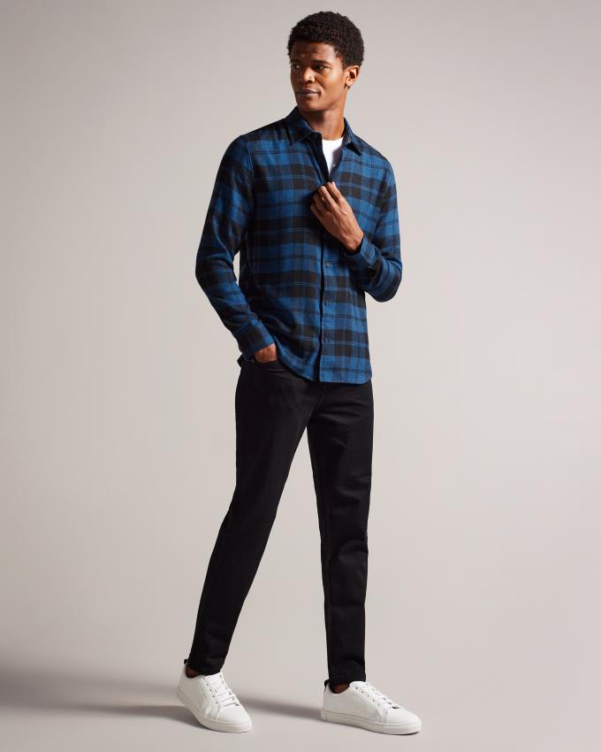 Chemises Ted Baker Long Sleeve Check Flannel Bleu Marine Homme | OUZ-07508562